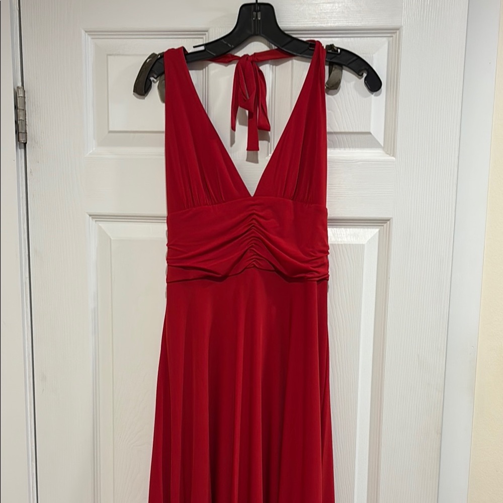 BCBGMaxAzria Red Ruched Halter Sundress
